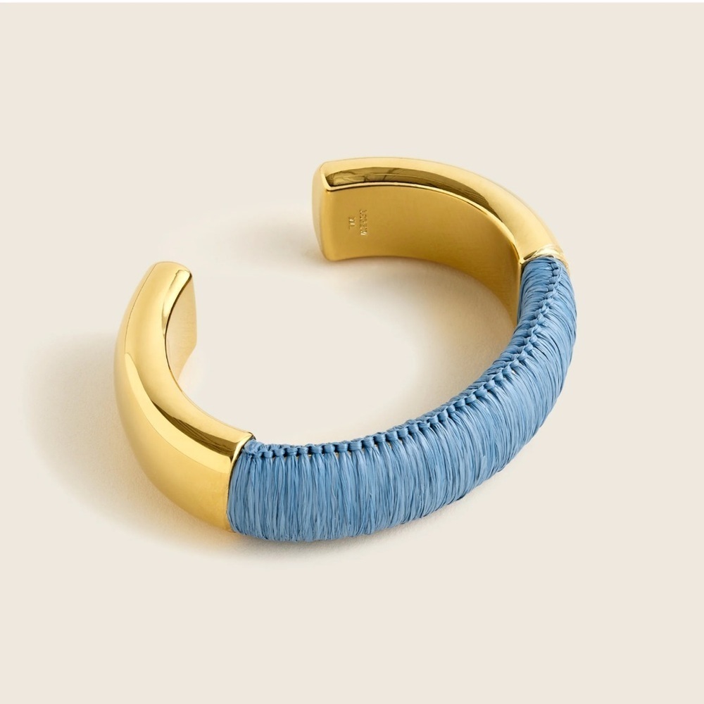 J crew  Cotton raffia-wrapped cuff bracelet in retro blue size M/L NWOT